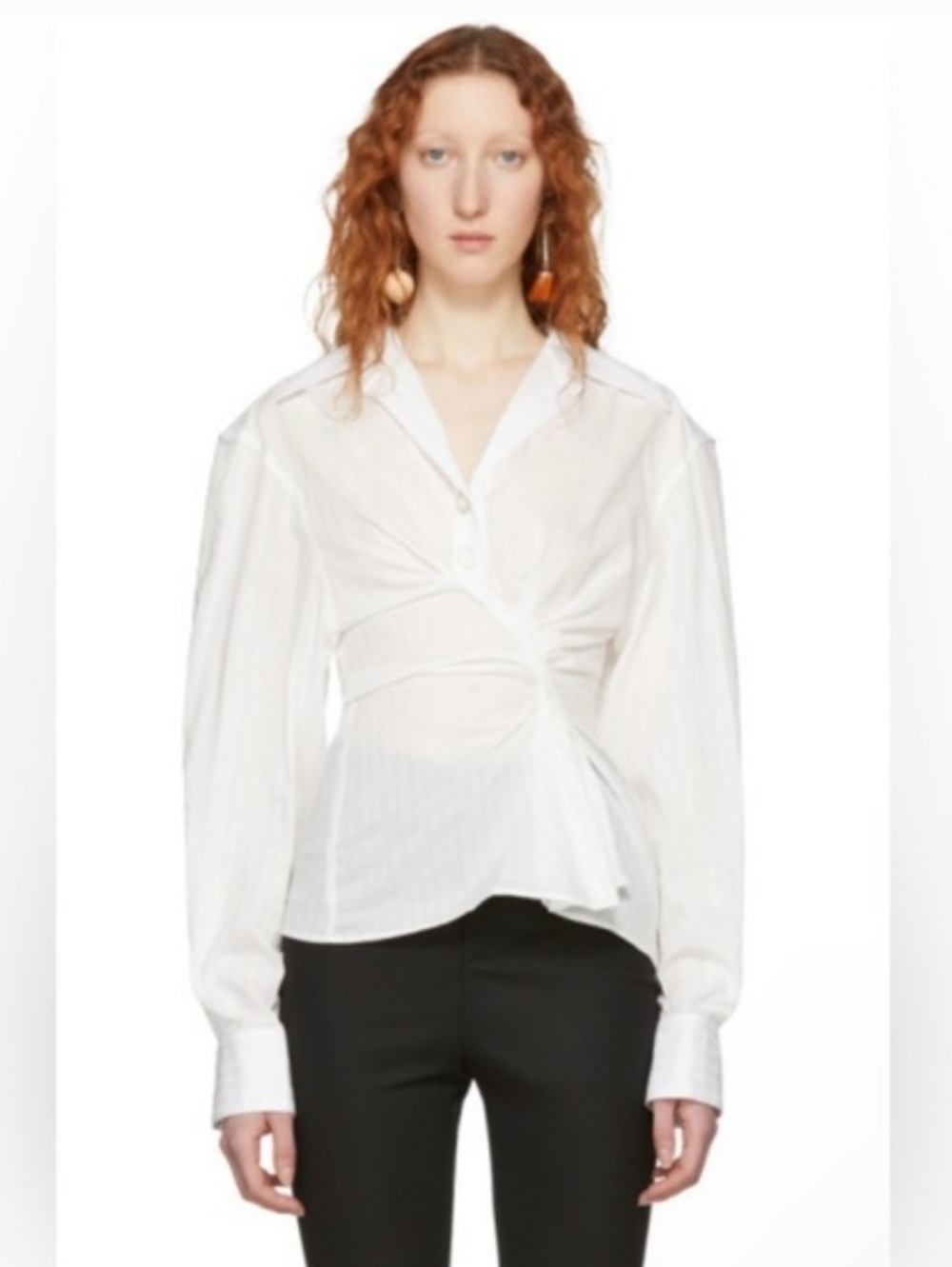 Jacquemus Asymetrical White Twist-Waist Button Down Shirt